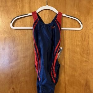 Speedo Women's Racing Race Xtra Life Swimsuit Navy Red NWT Vintage Size 24